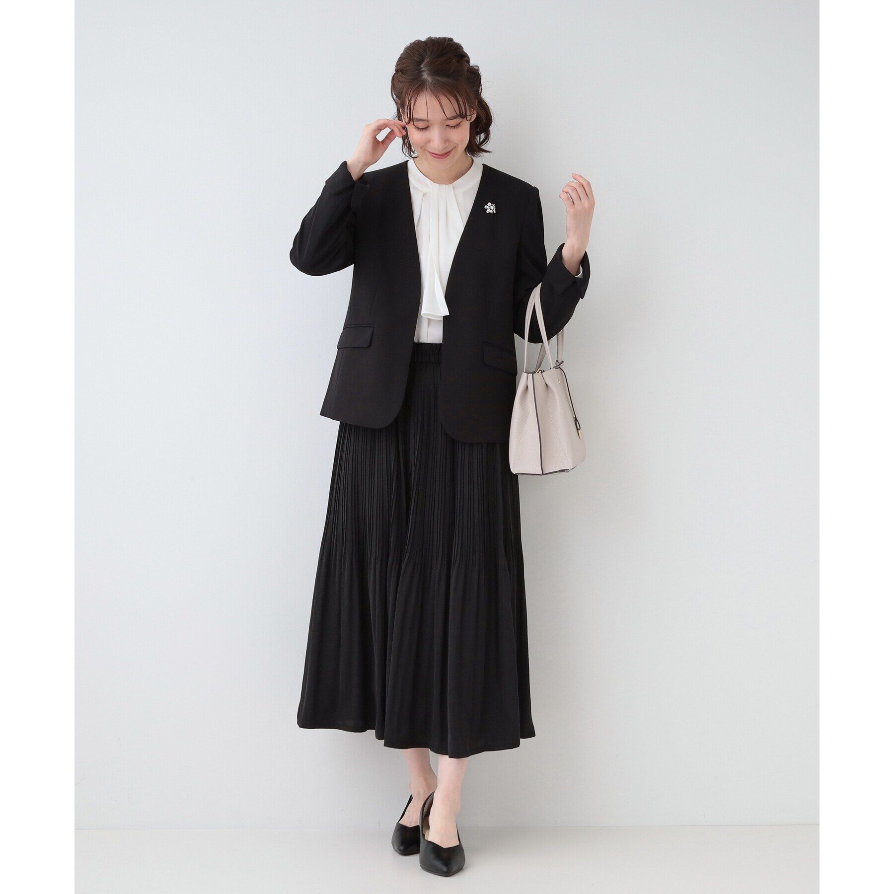 SHOO･LA･RUE「【洗える/S-3L/セットアップ可】セレモニーや通勤に カットジョーゼット Vネックジャケット」|ノーカラージャケット|