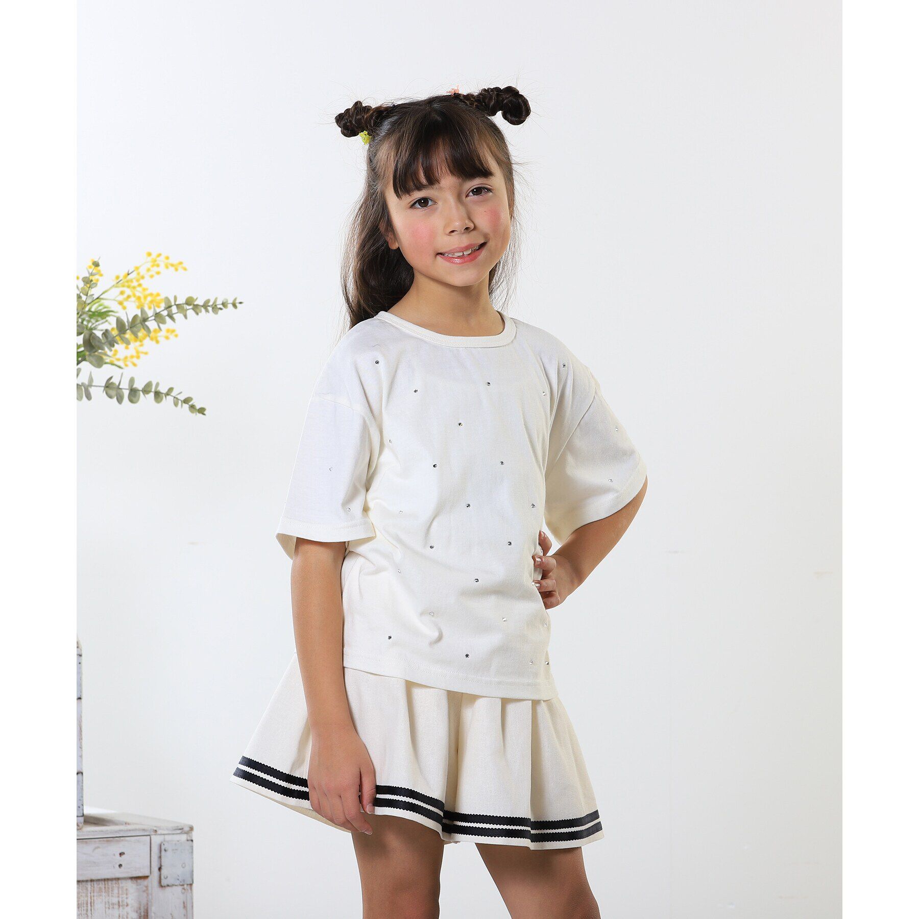 SHOO･LA･RUE「【100-150cm】裾テープ使いフレアスカパン」|キュロット|