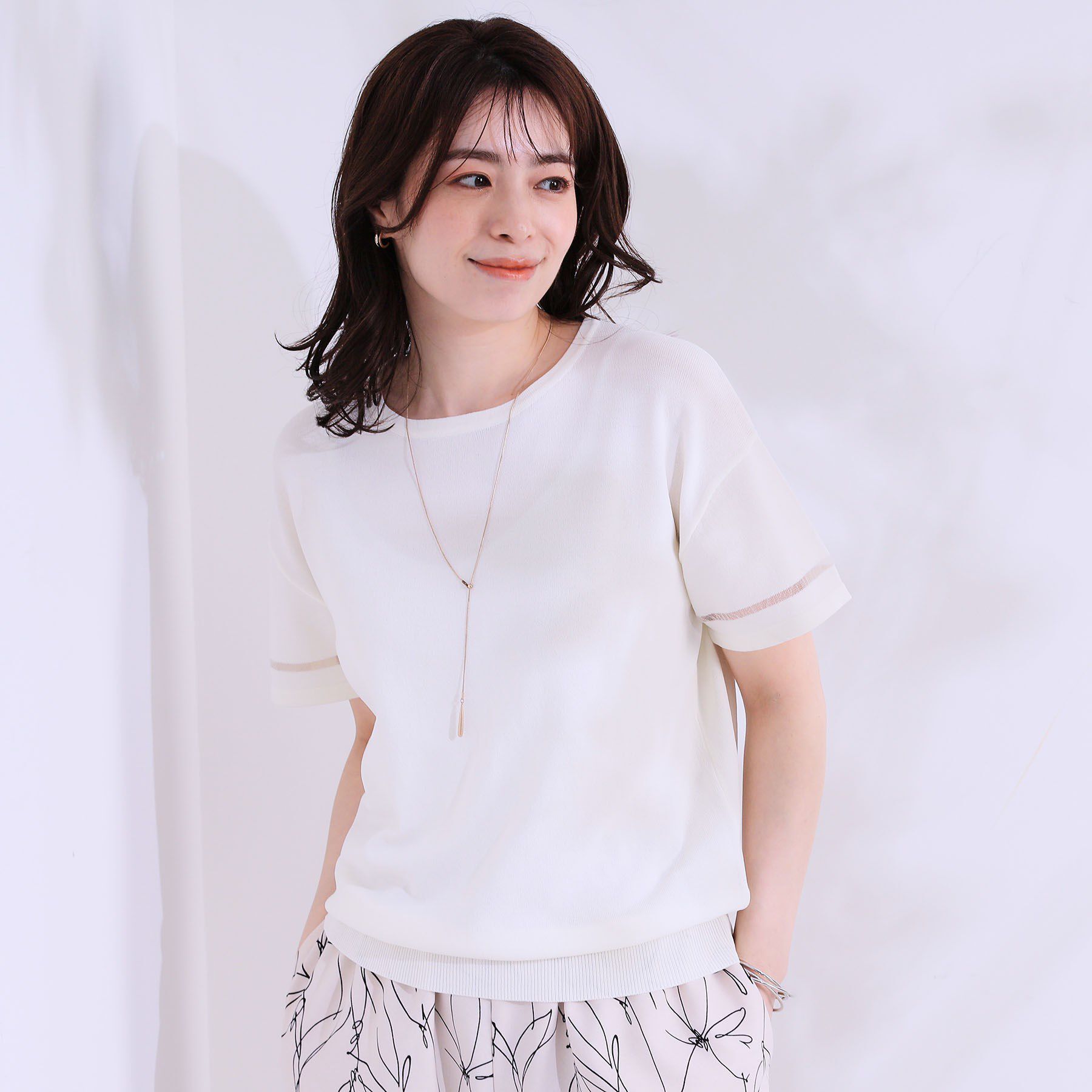 SHOO･LA･RUE「【S-LL/洗える/UV】お袖シアーでヘルシーに フレアスリーブサマーニット」|ニット・セーター|