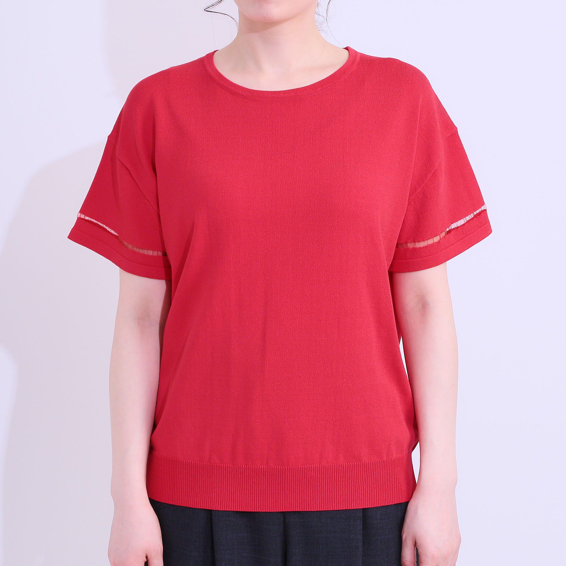 SHOO･LA･RUE「【S-LL/洗える/UV】お袖シアーでヘルシーに フレアスリーブサマーニット」|ニット・セーター|