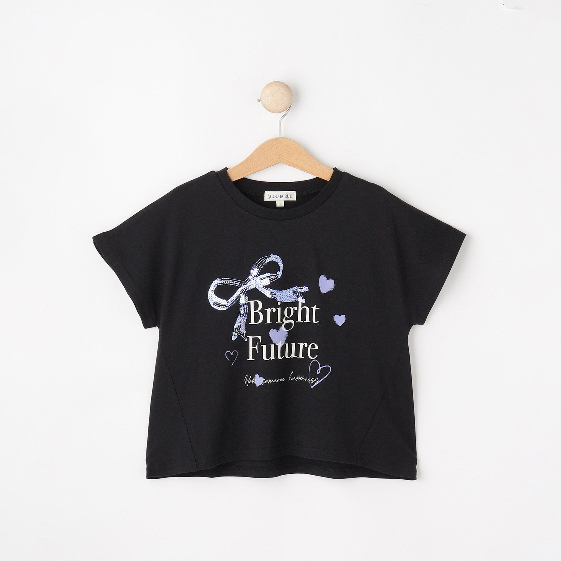 SHOO･LA･RUE「【100-150cm/ひんやり】スパンコールモチーフTシャツ」|Tシャツ・カットソー|ブラック(019)
