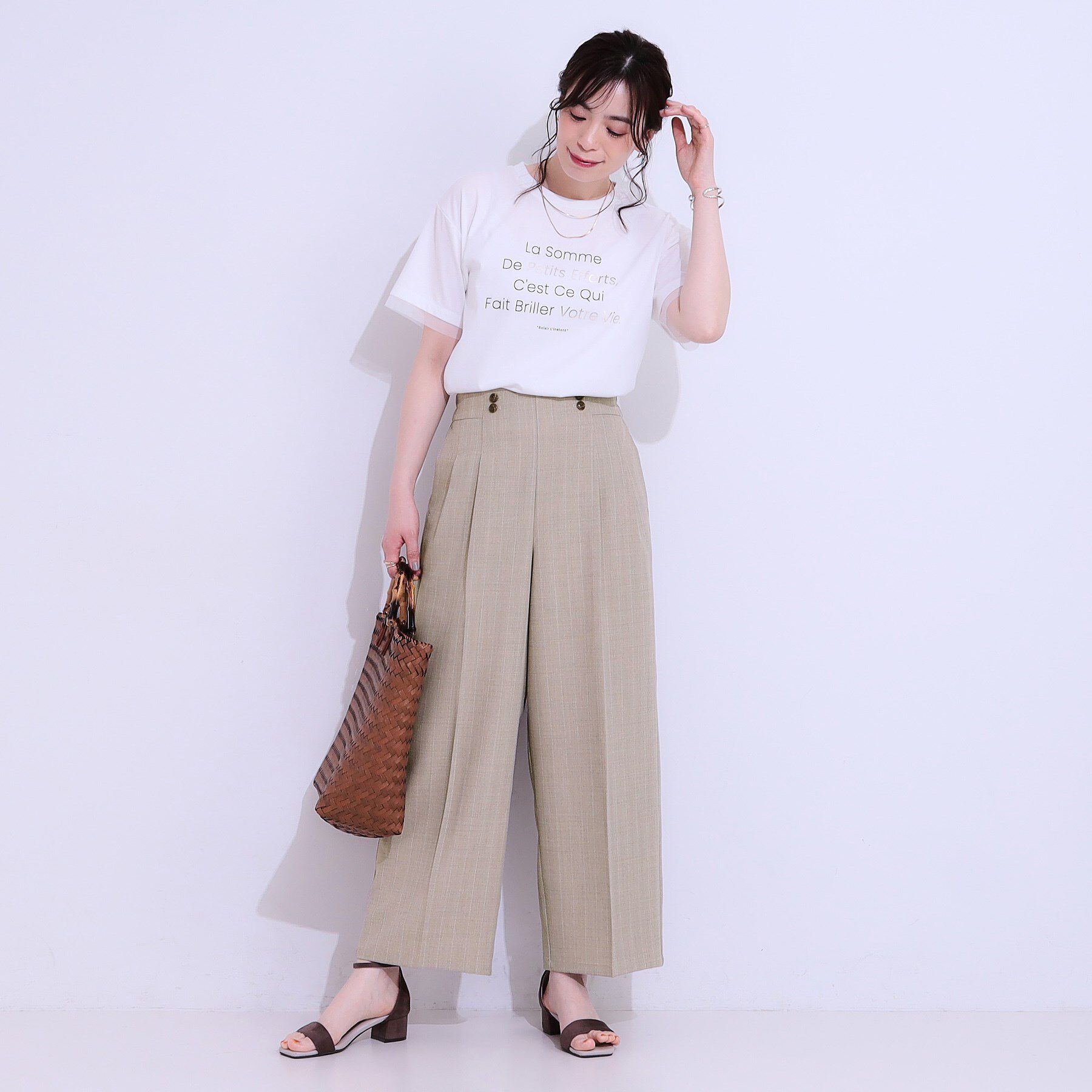 SHOO･LA･RUE「【セットアップ可】麻調ストライプワイドパンツ」|その他|