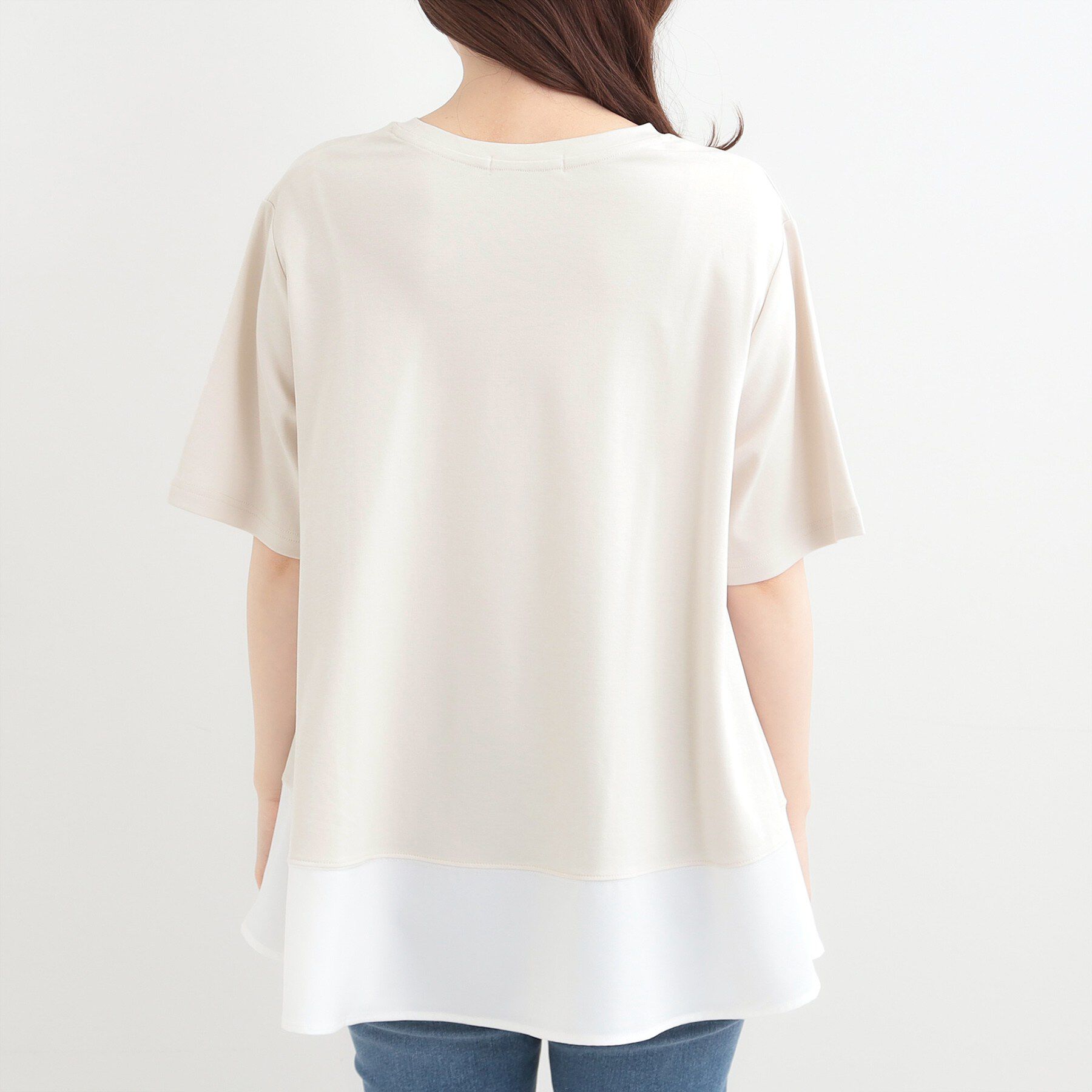 SHOO･LA･RUE「【ひんやり/UV/抗菌防臭】体型カバーも叶う　裾切り替えAライントップス」|Tシャツ・カットソー|