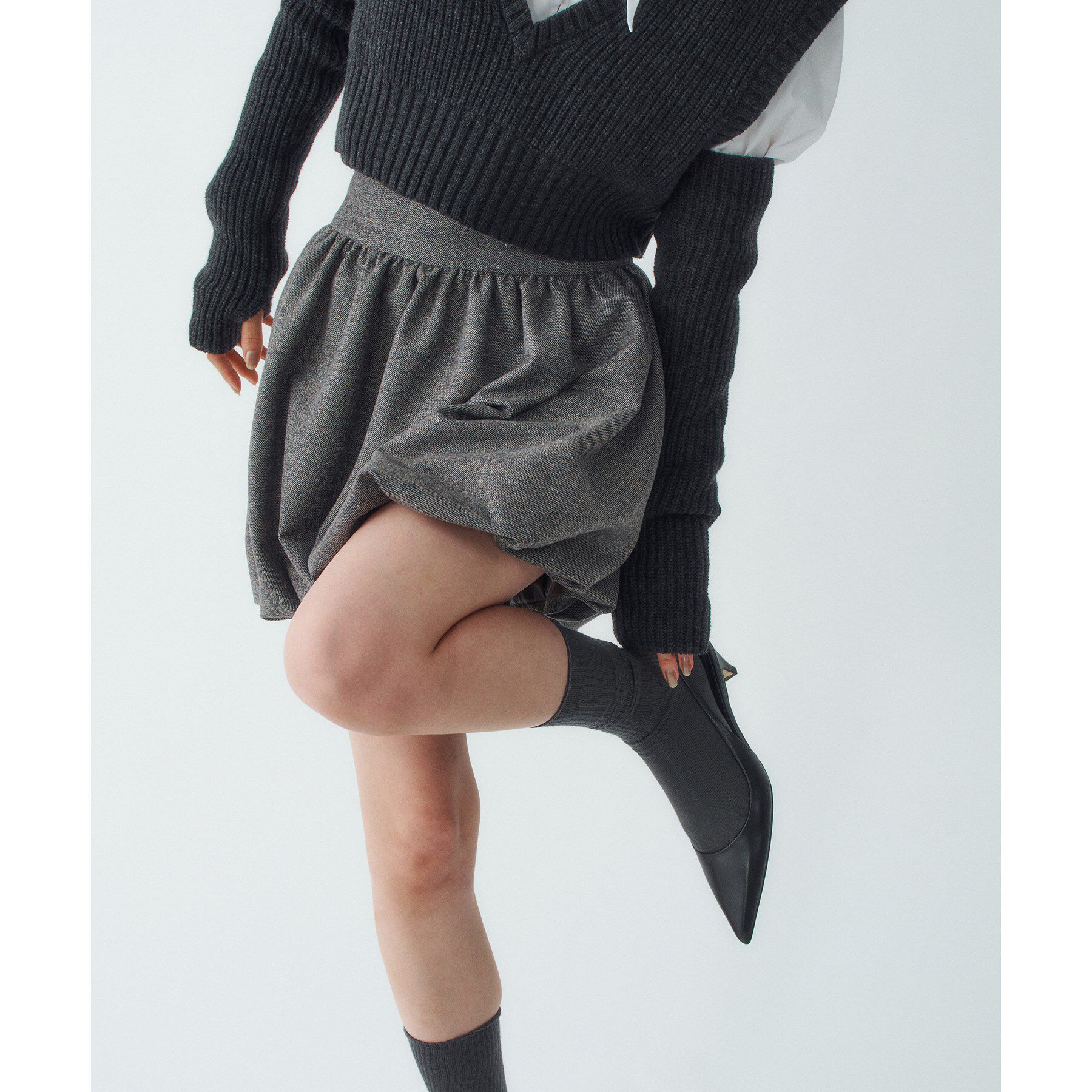 CODE A「tweed balloon mini skirt」|スカート|ネイビー(494)