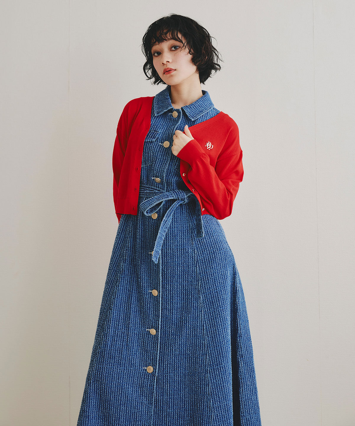 REDYAZEL「レーザーカットデニムロングシャツワンピース」|ワンピース|