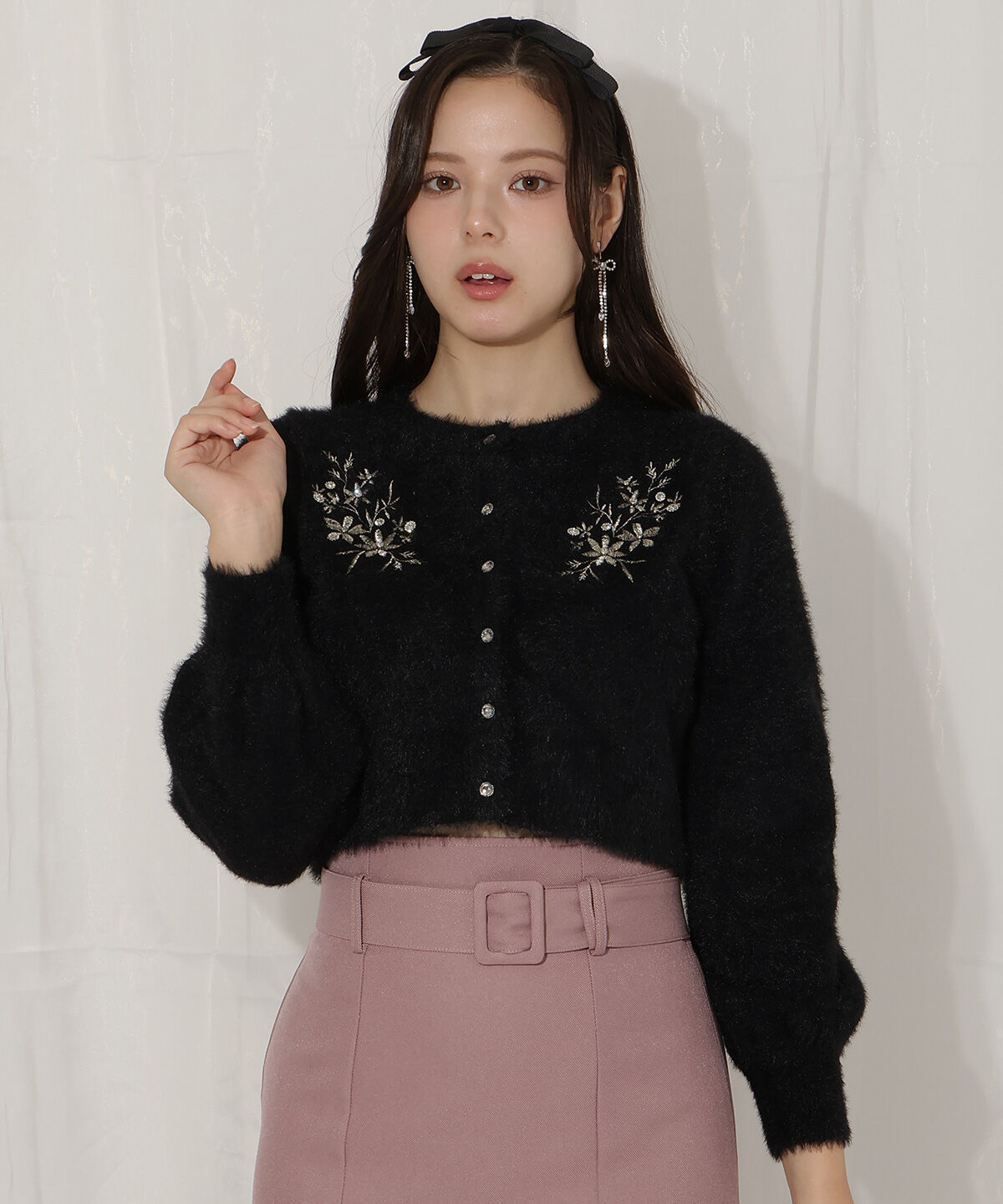 WILLSELECTION「ビジュー付きラメ刺繍カーディガン」|カーディガン|