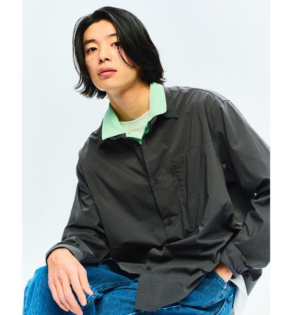 UNITED ARROWS green label relaxing「WONDER CLOTH ボックス シルエット 長袖 シャツ -ストレッチ・接触冷感・吸水速乾-」|シャツ・ブラウス|DK.GRAY