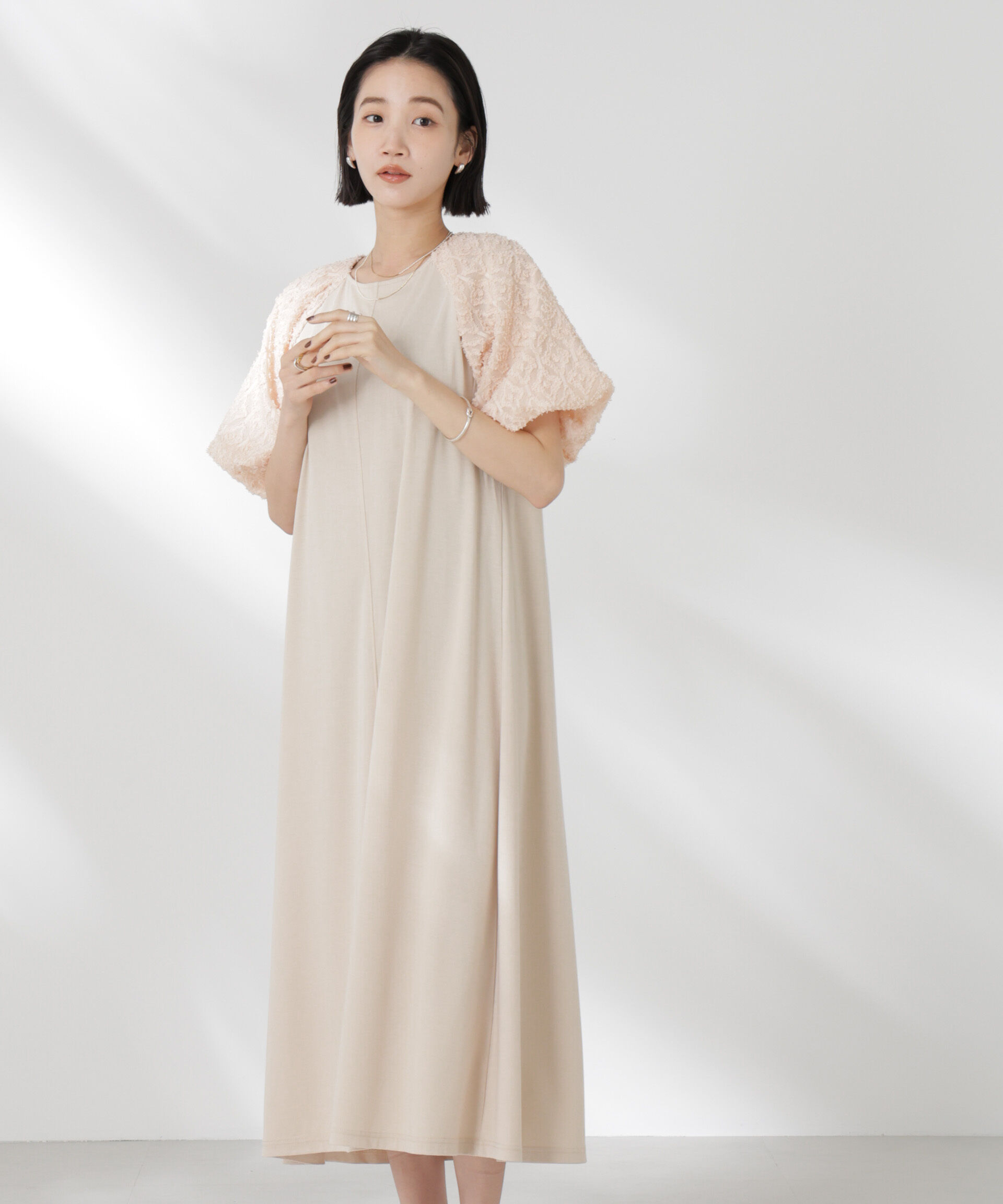 nano･universe「バルーンスリーブコンビカットワンピース」|ワンピース|