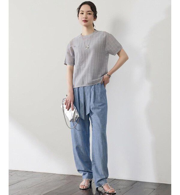 自由区「【カタログ掲載・ワコールコラボ・2点SET】シアーチェックニット プルオーバー」|ニット・セーター|
