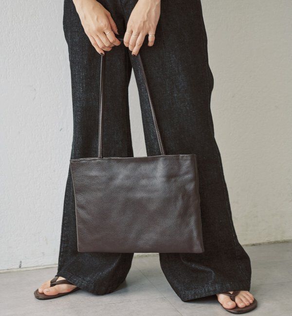  「【ポーチ付き】レザープレーンBAG」|トートバッグ|ブラウン