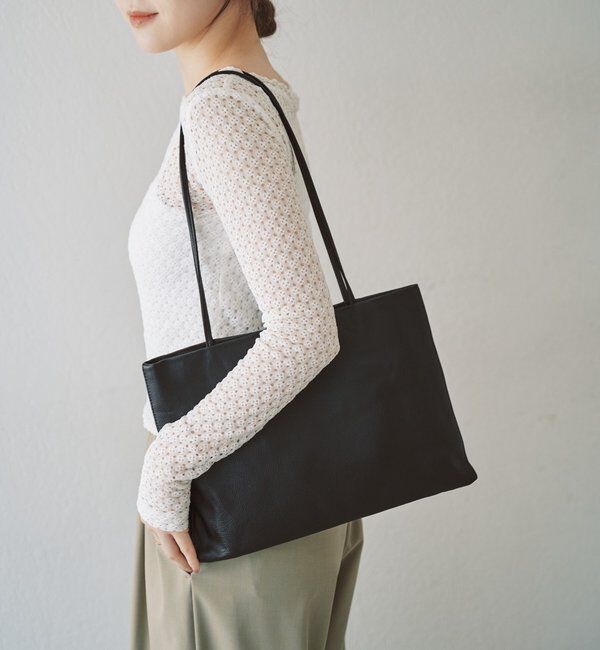  「【ポーチ付き】レザープレーンBAG」|トートバッグ|ブラック