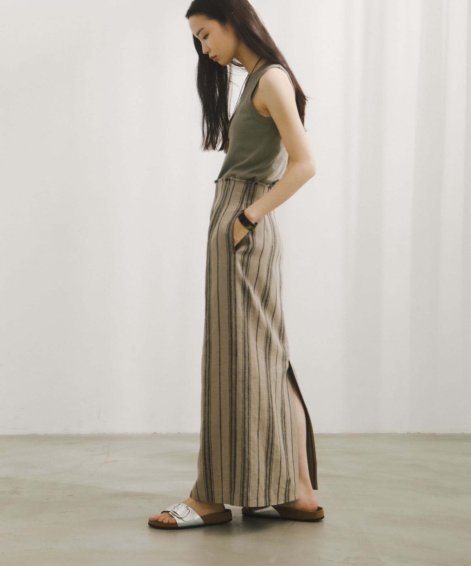 URBAN RESEARCH DOORS「Linen Stripe I-Line Skirt」|スカート|ナチュラル