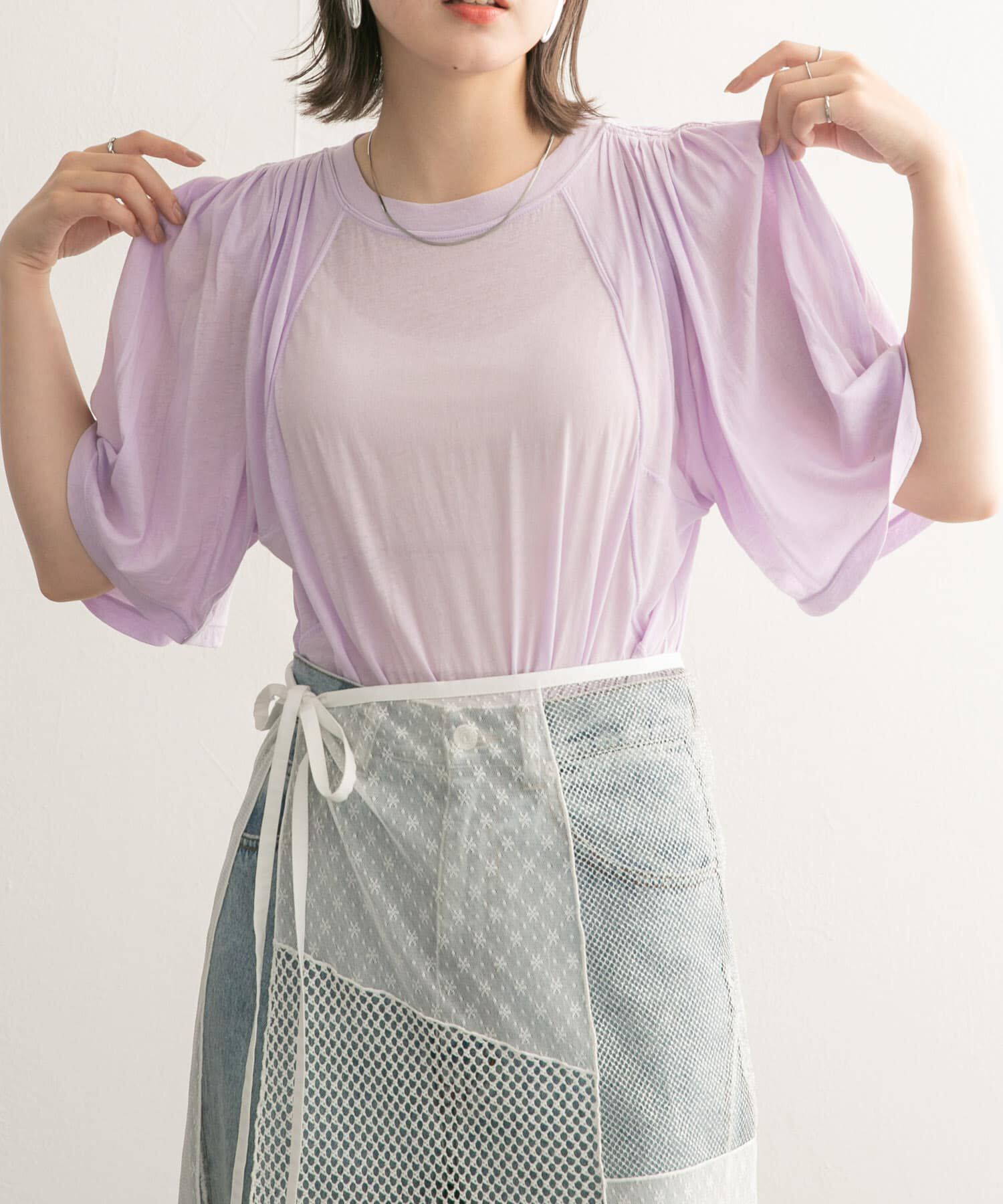  「フリルスリーブシアーカットソー」|Tシャツ・カットソー|ラベンダー