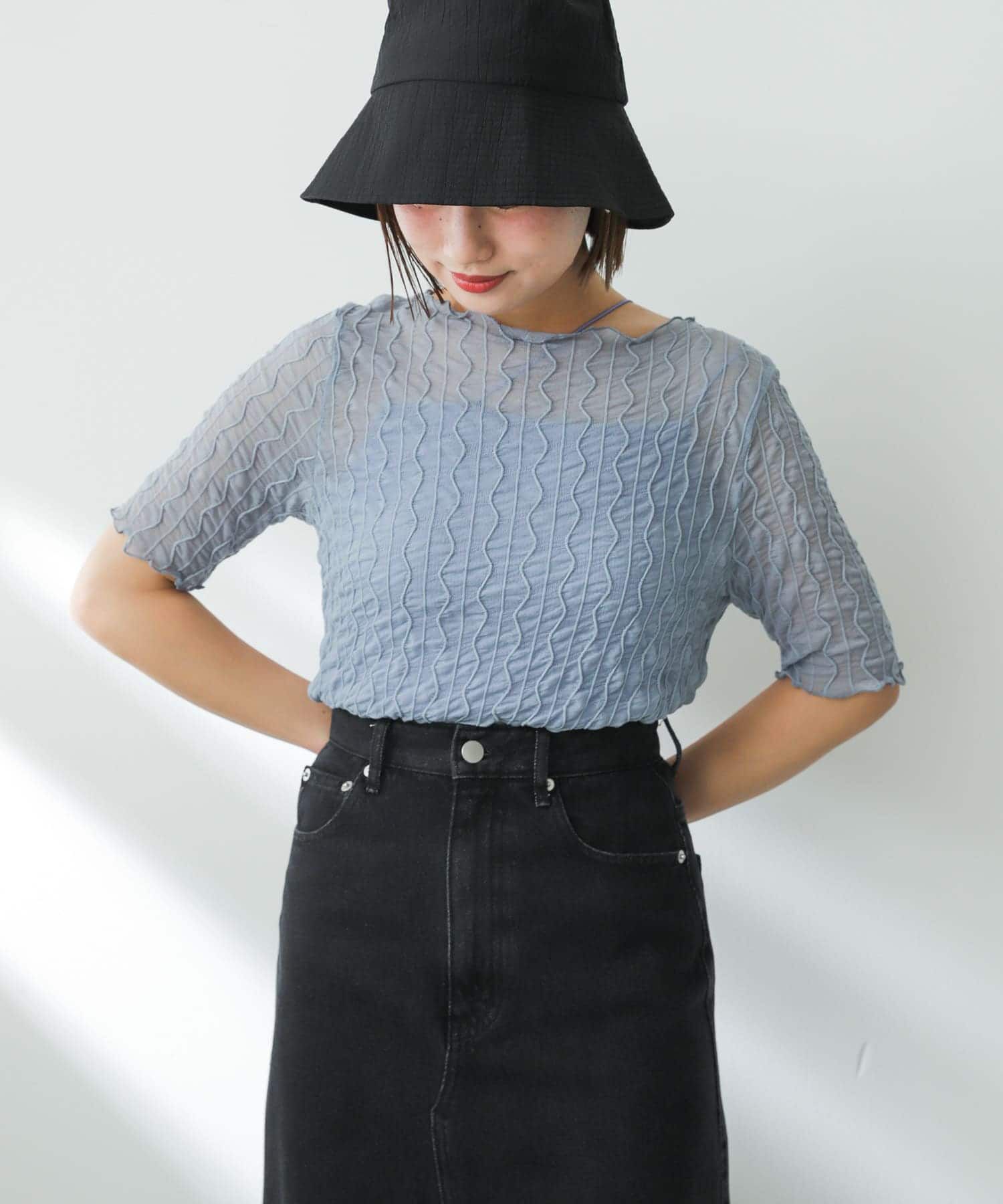 SENSE OF PLACE by URBAN RESEARCH「ウェーブパターンシアートップ(5分袖)」|Tシャツ・カットソー|