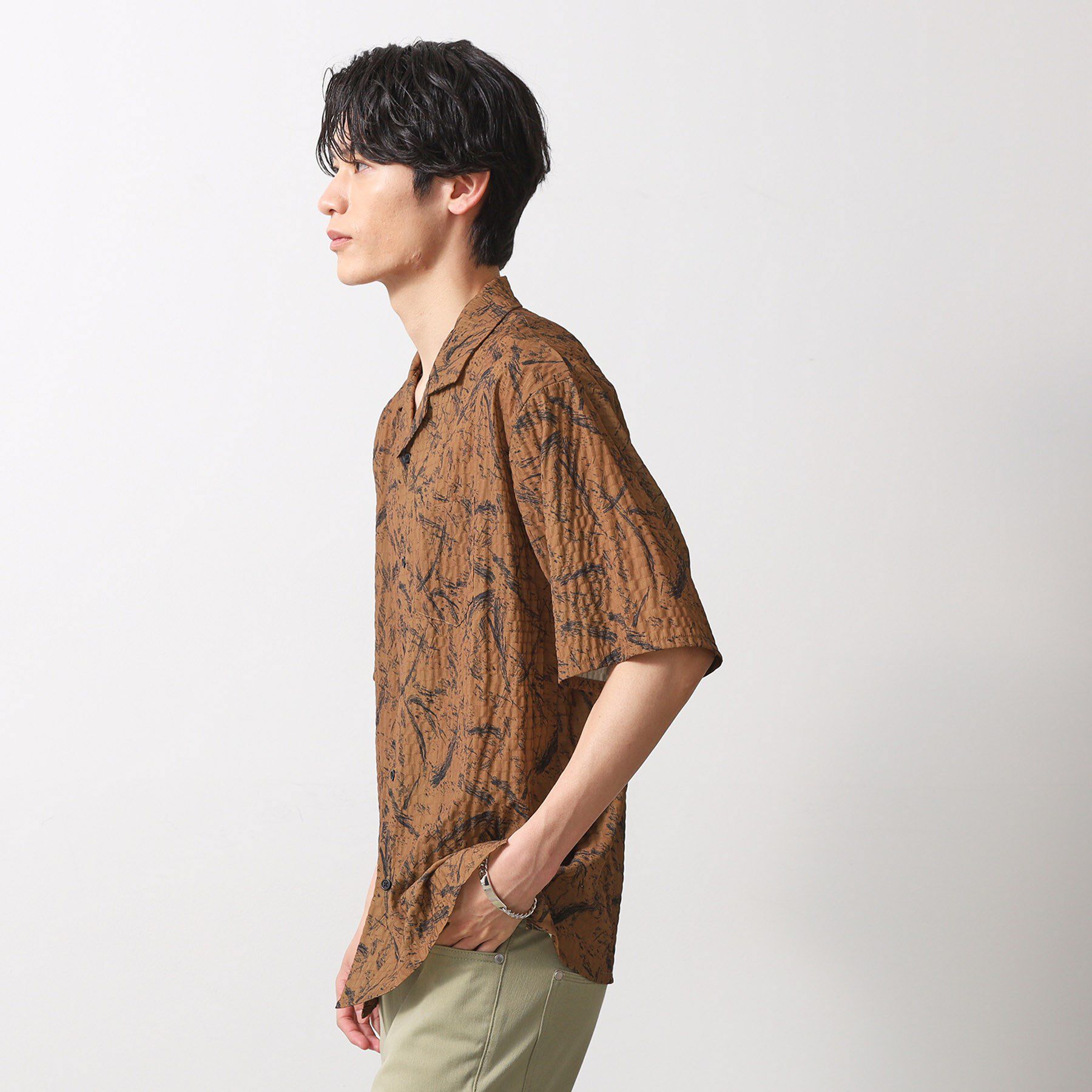THE SHOP TK「総柄サッカー半袖シャツ マ洗濯機OK」|シャツ・ブラウス|