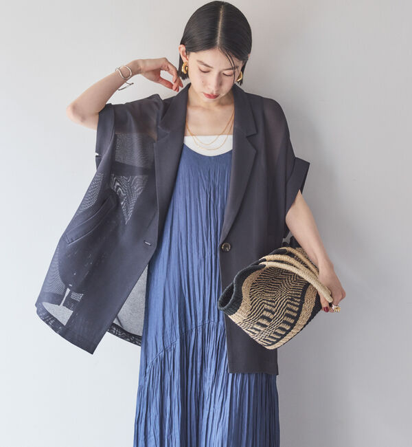 Doux archives「【ロングHIT/名品】メッシュフレンチスリーブジャケット／」|テーラードジャケット|CHARCOAL GRAY
