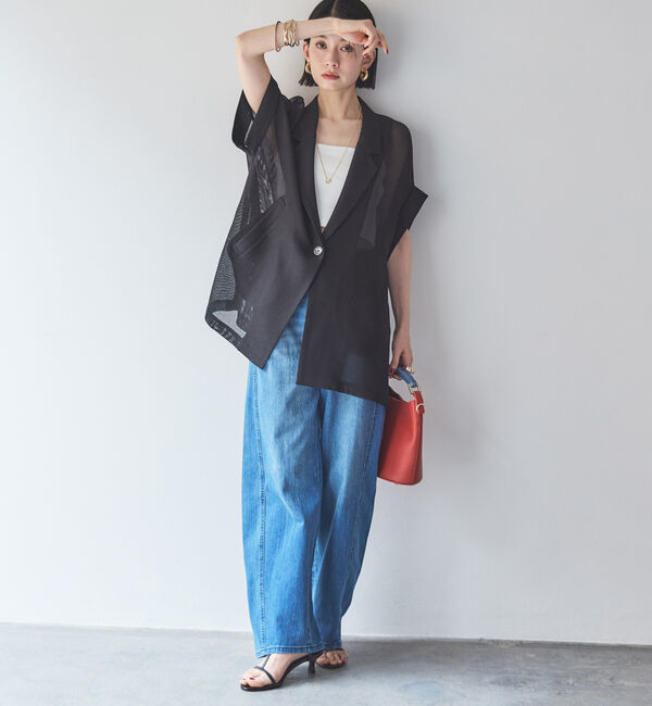 Doux archives「【ロングHIT/名品】メッシュフレンチスリーブジャケット／」|テーラードジャケット|