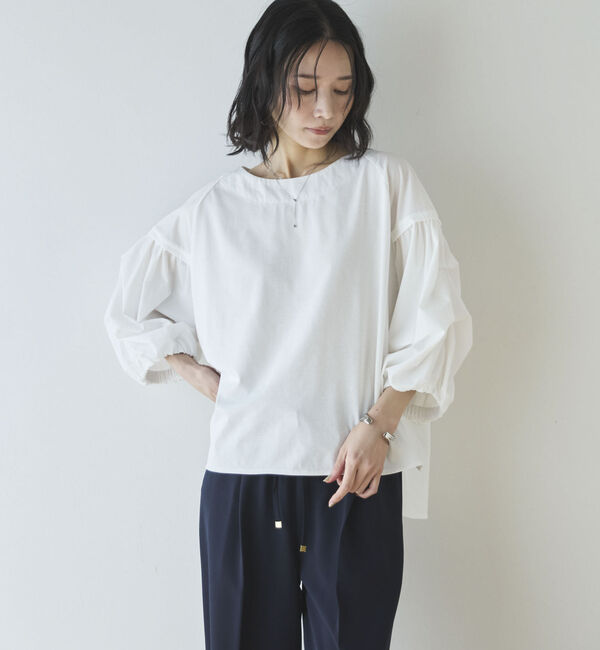 Doux archives「【接触冷感／イージーケア】タックデザイントップス」|Tシャツ・カットソー|