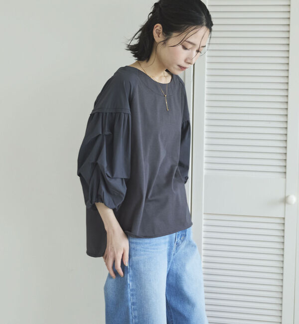 Doux archives「【接触冷感／イージーケア】タックデザイントップス」|Tシャツ・カットソー|