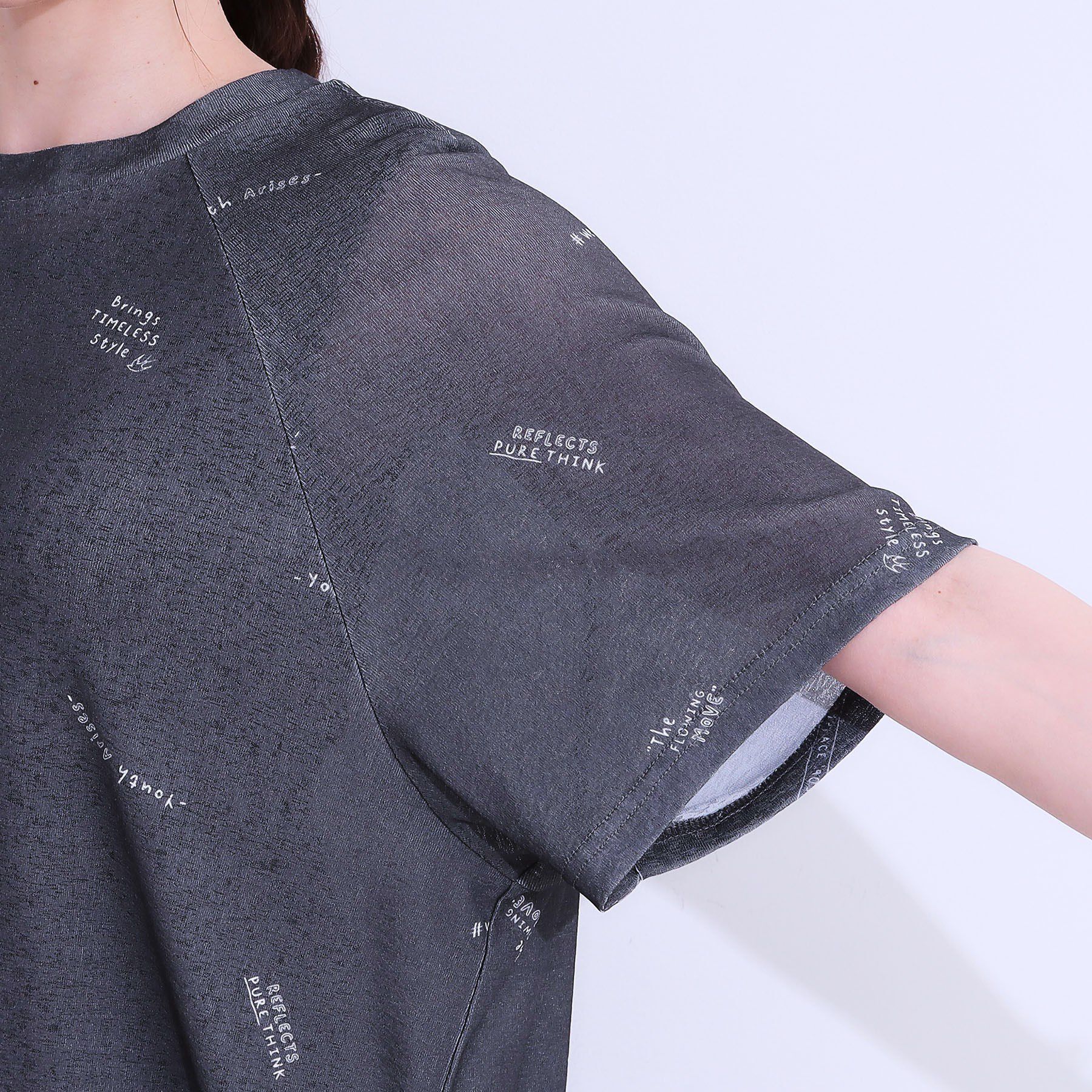 SHOO･LA･RUE「【洗える/S-LL】ゆるっとこなれ見え 総柄プリント シアーTシャツ」|Tシャツ・カットソー|