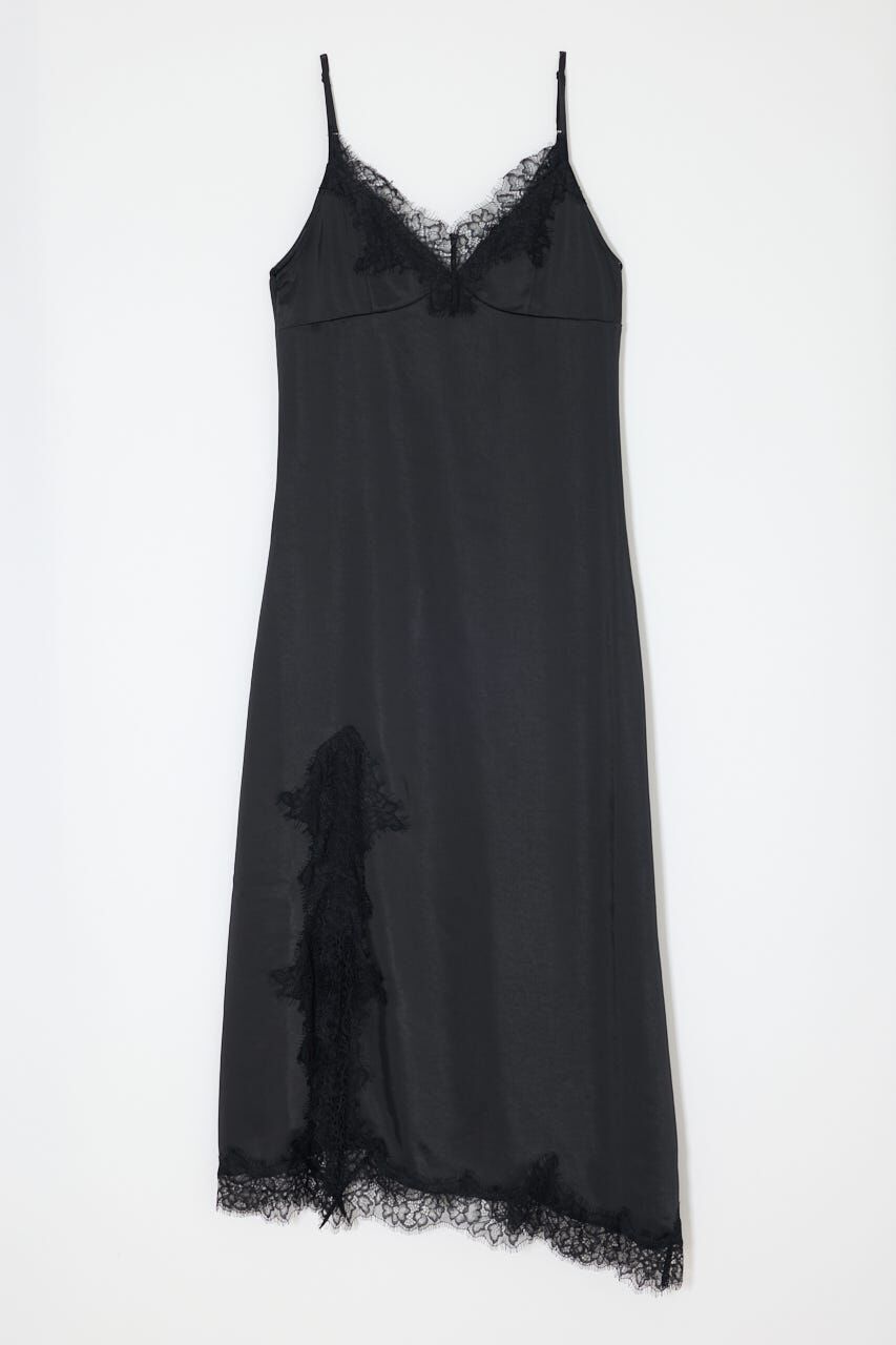 MOUSSY「LACE SATIN SLIP ドレス」|ワンピース|BLK