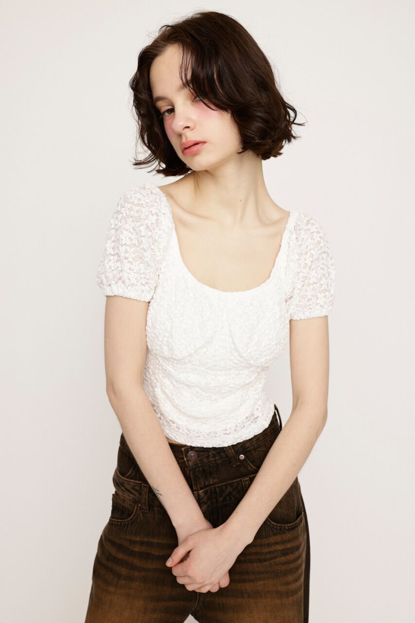 SLY「PUFF SLEEVE GATHER CUT トップス」|Tシャツ・カットソー|WHT