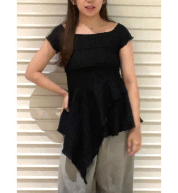 CALNAMUR「アシンメトリーヘムウェーブトップス」|Tシャツ・カットソー|ブラック