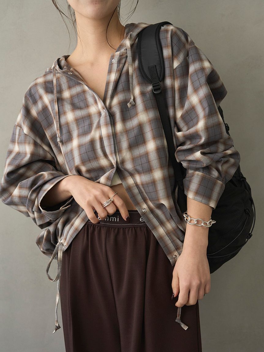 emmi atelier「チェックフーディーシャツ」|シャツ・ブラウス|