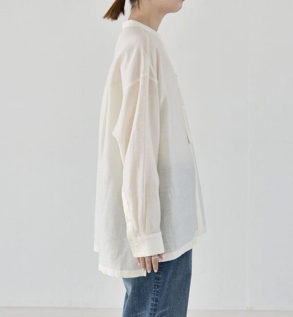 quaranciel「《一部追加予約》quaranciel:〈洗濯機可能〉リネン ミックス バンドカラー ポケット シャツ」|シャツ・ブラウス|
