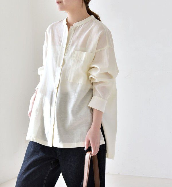 quaranciel「《一部追加予約》quaranciel:〈洗濯機可能〉リネン ミックス バンドカラー ポケット シャツ」|シャツ・ブラウス|