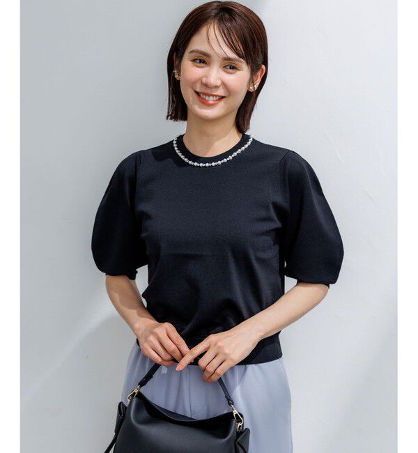 組曲「【ドラマ「銀河の一票」着用・WEB限定】クリアストレッチビジューレーン6分袖 ニット」|ニット・セーター|ブラック系