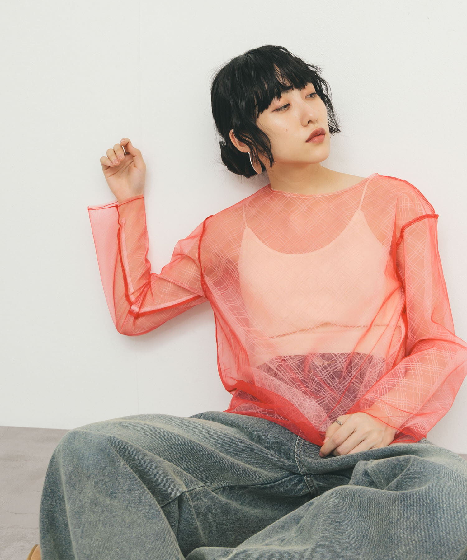  「リバーシブルレイヤードチュールカットソー」|Tシャツ・カットソー|ピンク系その他