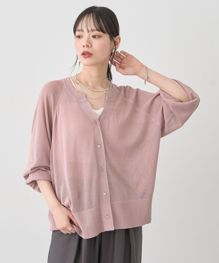earth music&ecology「【接触冷感】キーネックシアーカーディガン」|カーディガン|Pink