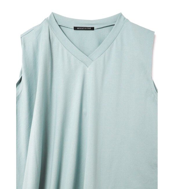 mizuiro ind「mizuiro ind Vネックアシンメトリーノースリーブプルオーバー」|Tシャツ・カットソー|