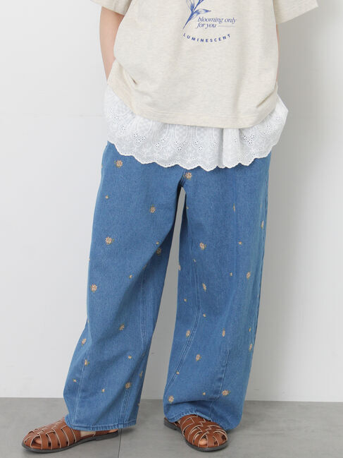 Samansa Mos2「《新色追加》【オーガニックコットン】デニムバレルパンツ」|その他|ネイビー