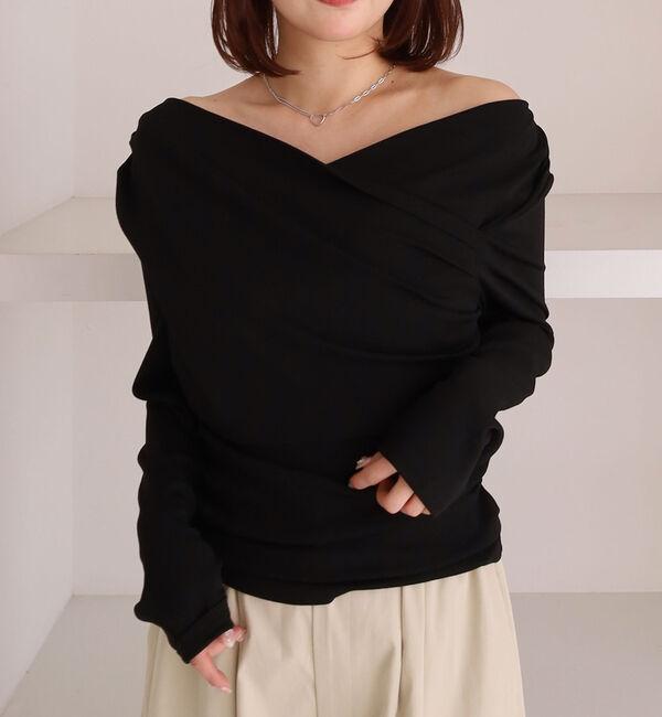 archives「【ＯＮかわ】クロスタックドレープオフショルカットＴＯＰＳ」|Tシャツ・カットソー|