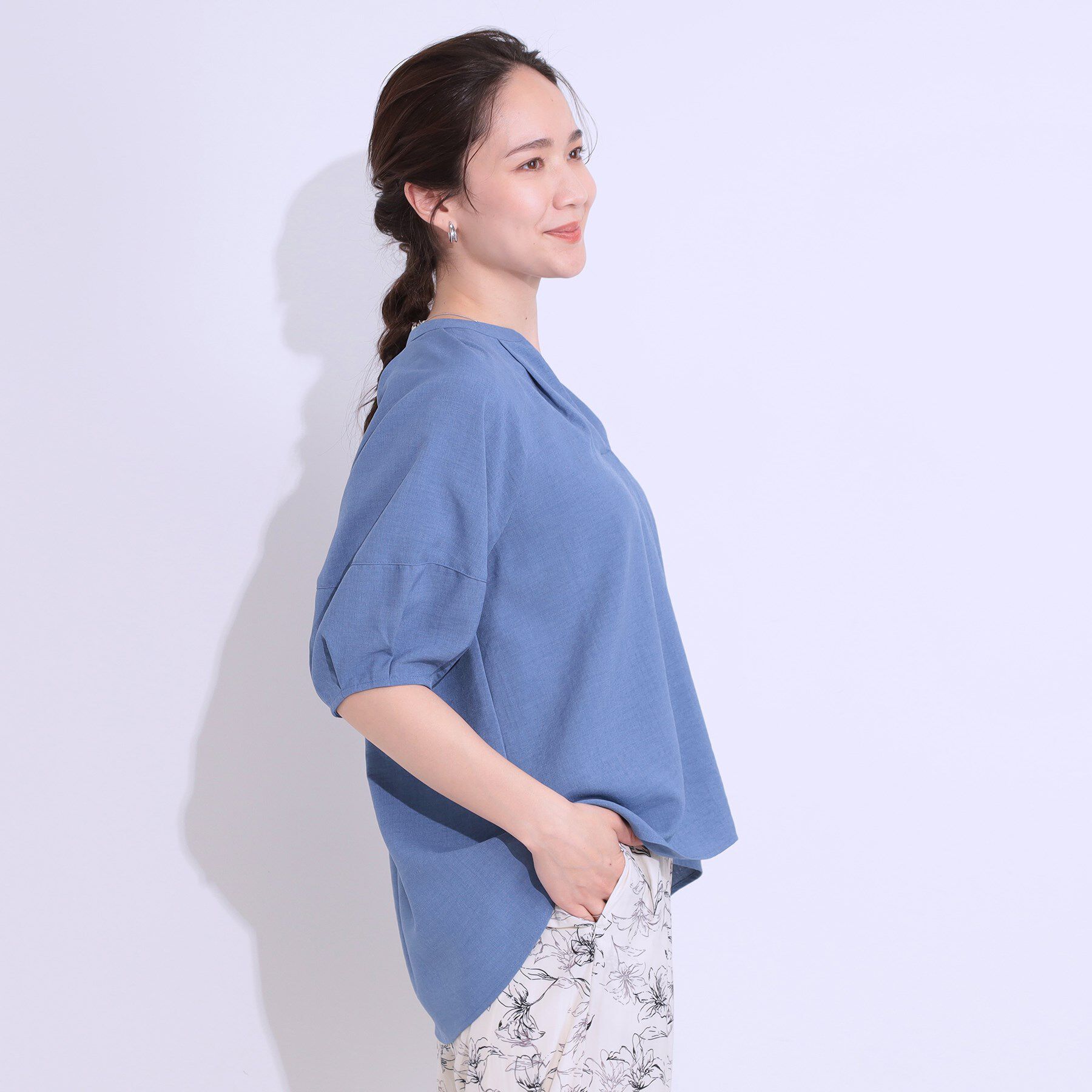 SHOO･LA･RUE「【洗える/S-LL】洗濯後しわになりにくい 5分袖スキッパーブラウス」|シャツ・ブラウス|