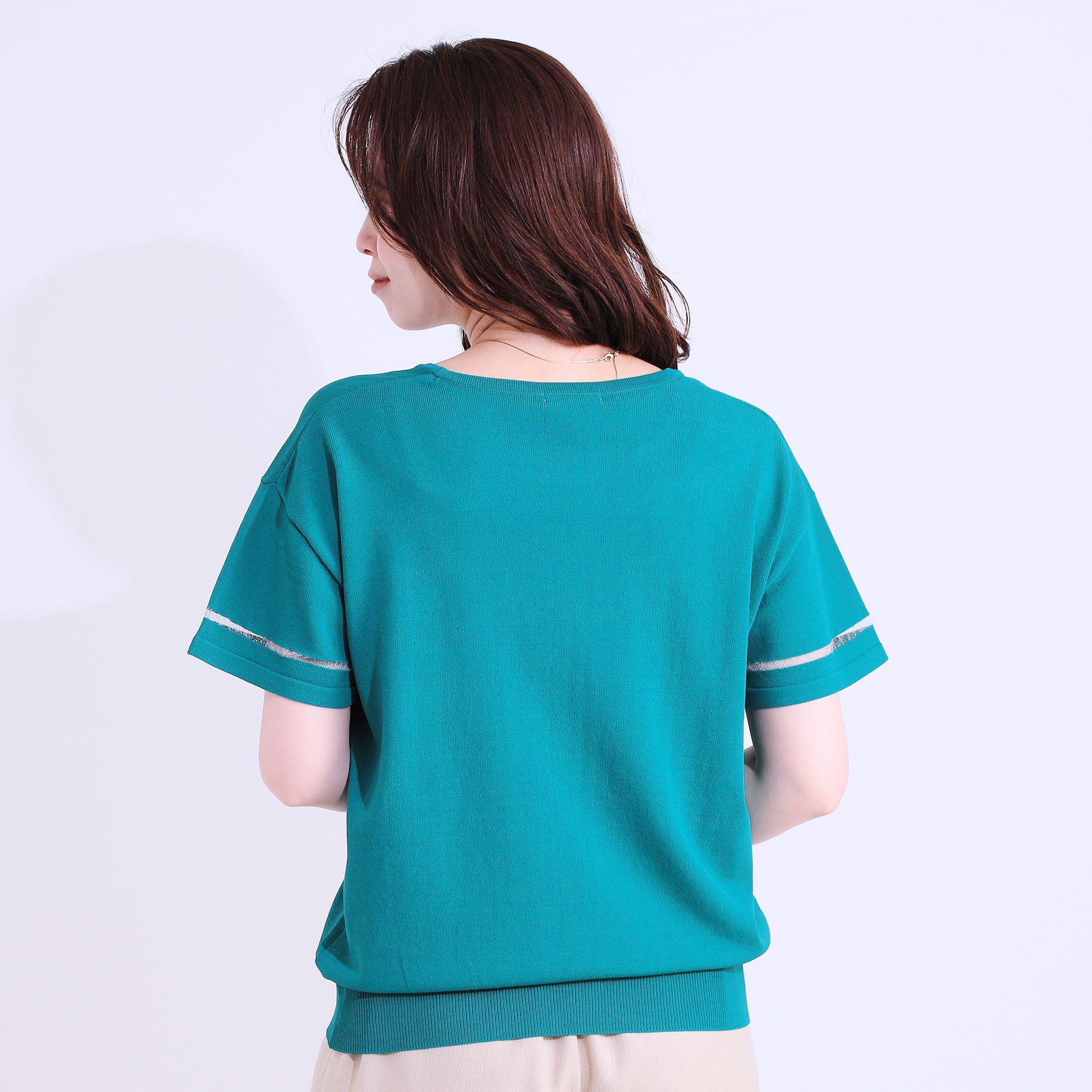 SHOO･LA･RUE「【S-LL/洗える/UV】お袖シアーでヘルシーに フレアスリーブサマーニット」|ニット・セーター|