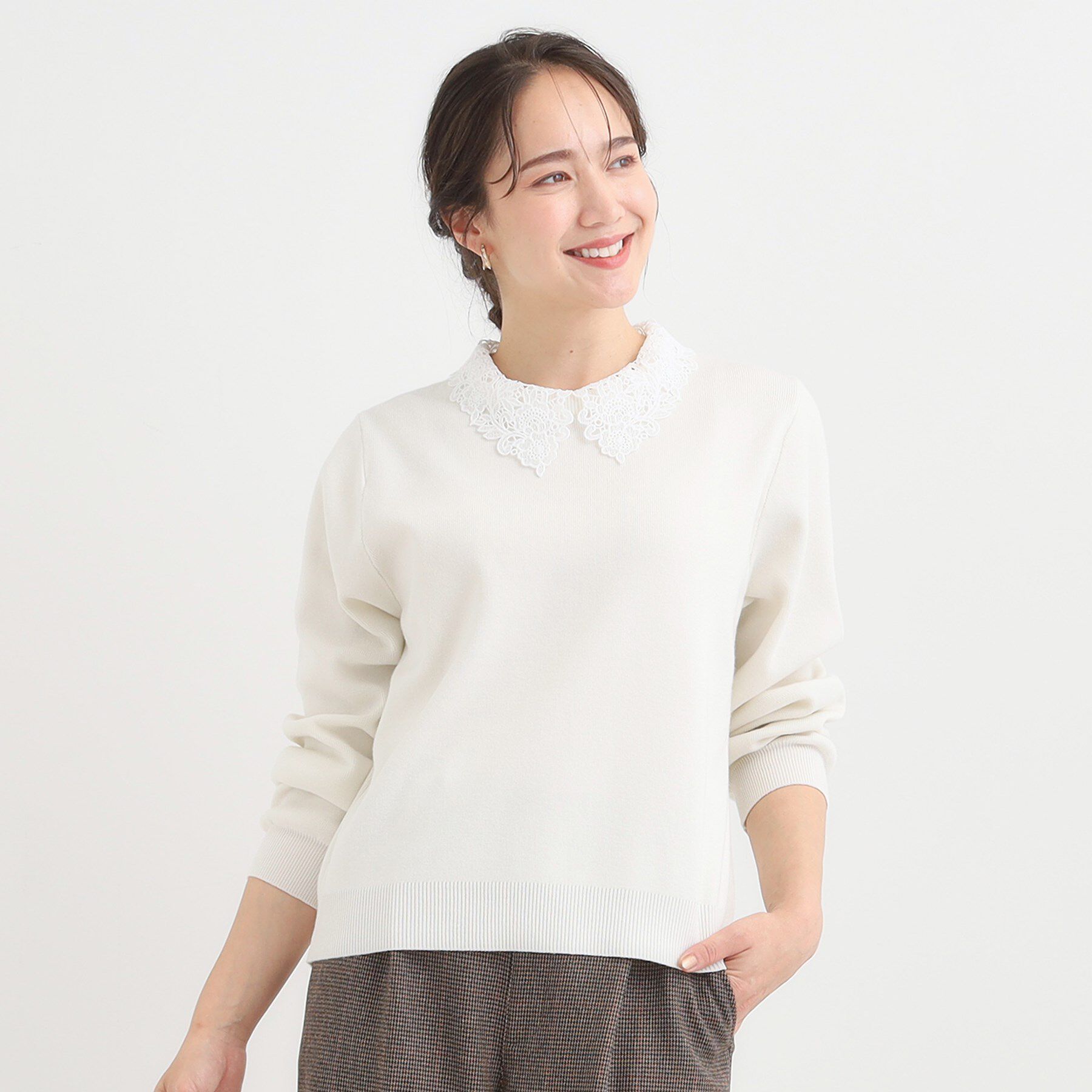 SHOO･LA･RUE「【襟取り外し可/S-LL】上品見え レース襟ニット」|ニット・セーター|