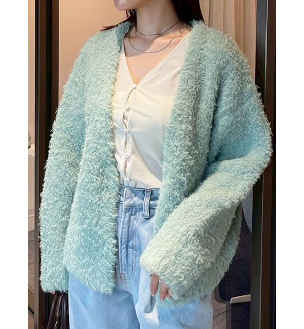 LAGUNAMOON「【WEB限定】ループヤーンセッケツニットブルゾン」|カーディガン|