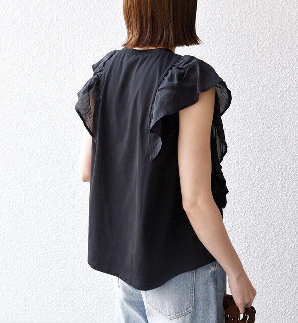 SHIPS any「SHIPS any:〈洗濯機可能〉フリル コンビ ノースリーブ TEE」|Tシャツ・カットソー|