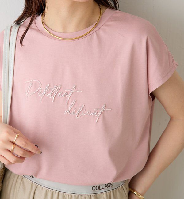  「ミニビーズロゴフレンチTシャツ」|Tシャツ・カットソー|ピンク
