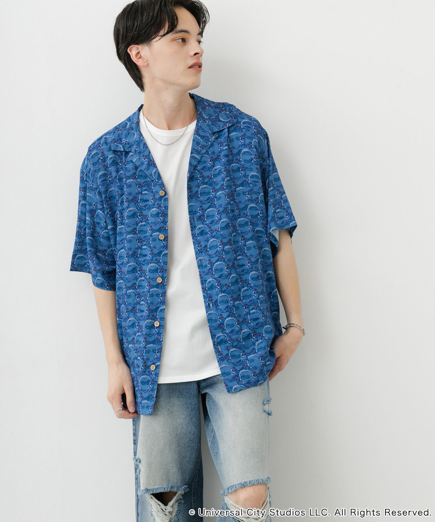SENSE OF PLACE by URBAN RESEARCH「『別注』JAWS&times;SENSE OF PLACE　総柄オープンカラーシャツ」|シャツ・ブラウス|