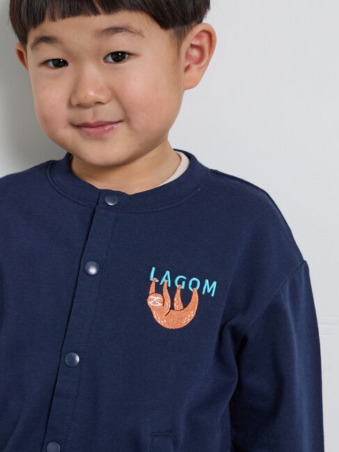 Samansa Mos2 Lagom「ナマケモノ刺繍ミニ裏毛カーディガン」|カーディガン|ネイビー