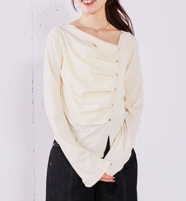 archives「【ＯＮかわ】２ｗａｙアシメボタンカットＴＯＰＳ」|Tシャツ・カットソー|YELLOW