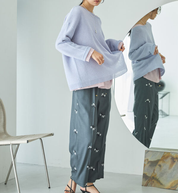 Doux archives「花柄刺繍センタープレスパンツ」|チノ|