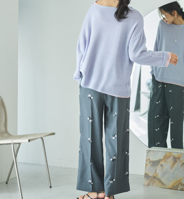 Doux archives「花柄刺繍センタープレスパンツ」|チノ|
