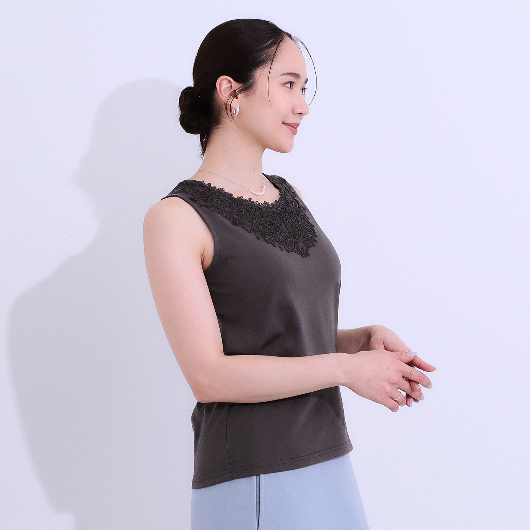 SHOO･LA･RUE「【S-LL】レースで魅せる 綿混タンクトップ」|キャミソール|