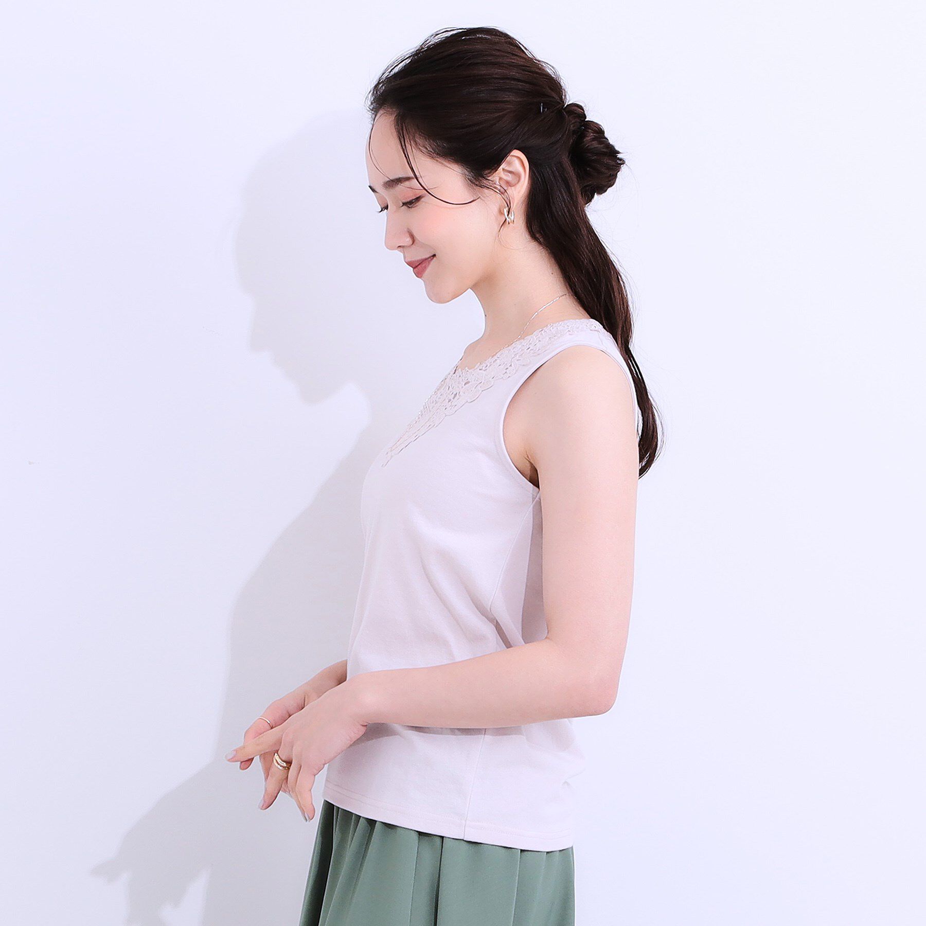SHOO･LA･RUE「【S-LL】レースで魅せる 綿混タンクトップ」|キャミソール|
