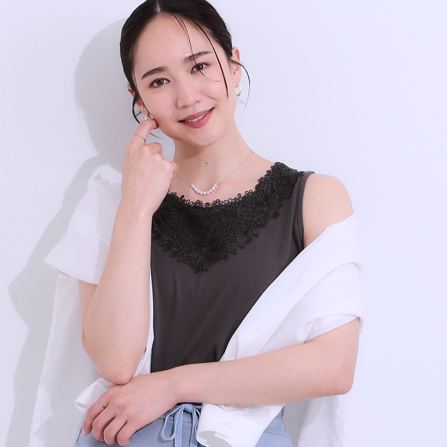 SHOO･LA･RUE「【S-LL】レースで魅せる 綿混タンクトップ」|キャミソール|チャコールグレー(0